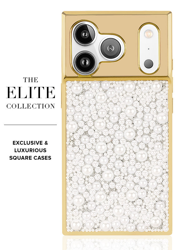 Elite Collection - SQUARE® Gold Metallic Embellished Faux Pearl iPhone Case (Not MagSafe Compatible)